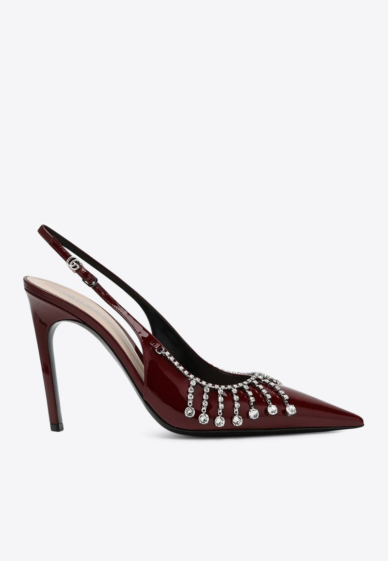 Gucci 105 Crystal Embellished Slingback Pumps in Patent Leather Bordeaux 805306BNC00/P_GUC-6207