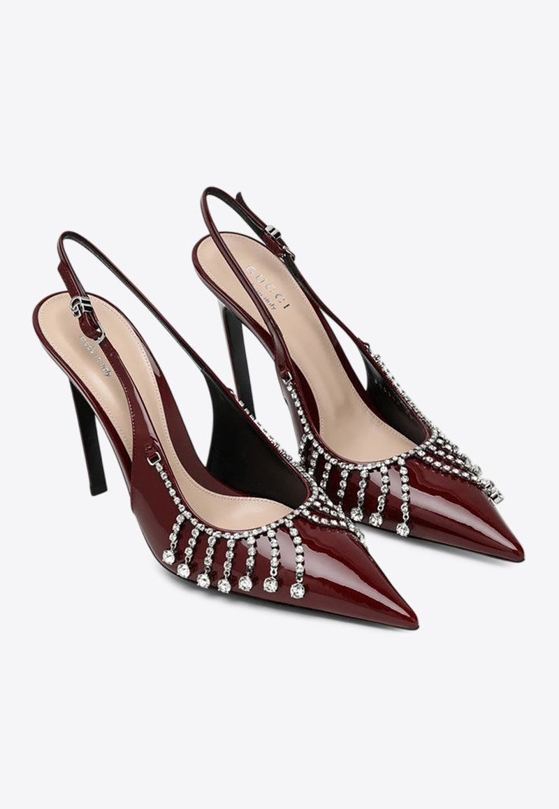 Gucci 105 Crystal Embellished Slingback Pumps in Patent Leather Bordeaux 805306BNC00/P_GUC-6207