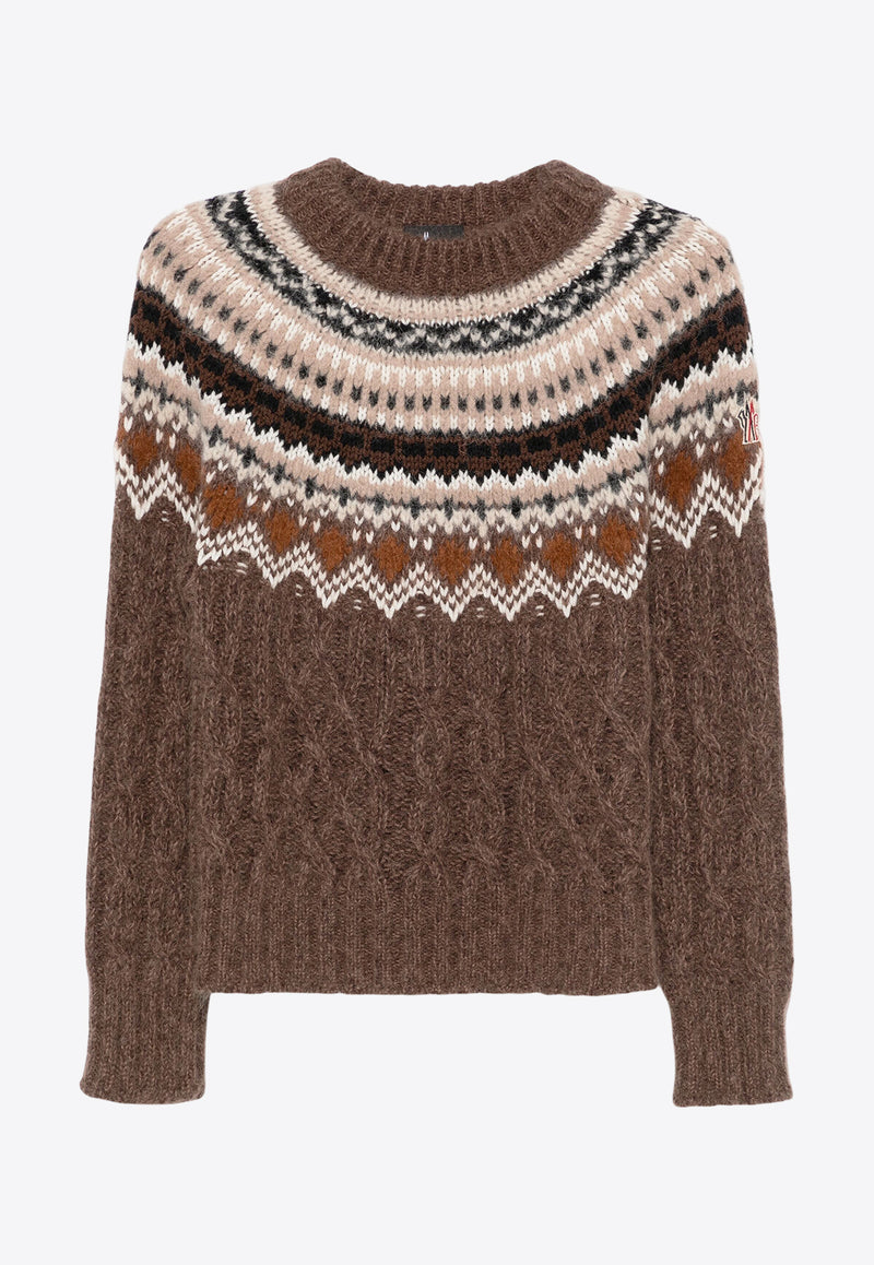 Moncler Grenoble Cable Knit Jacquard Sweater Brown J20989C00001M4504_F22_TH