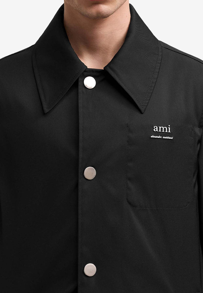 AMI PARIS Ami De Coeur Embroidered Raincoat Black UJK542PA0007_001