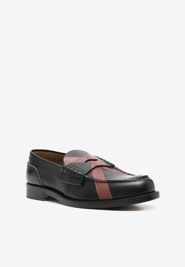 College Signature X Print Leather Loafers Black CWL138A2_A20X