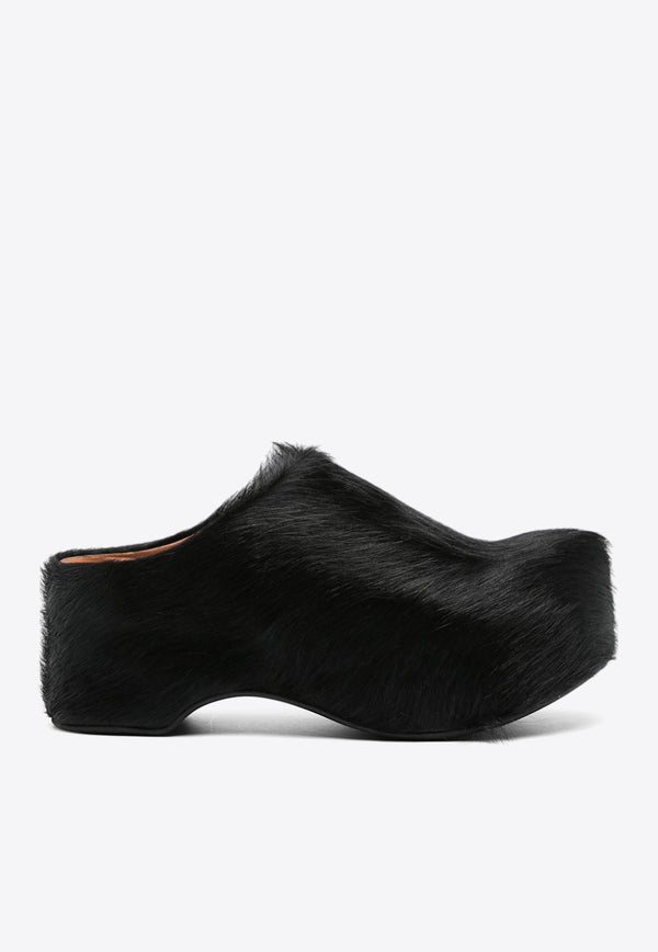 Marni 50 Long-Hair Calfskin Clogs Black SBMS010104P4122_00N99