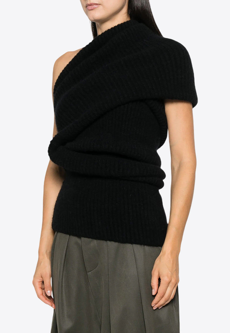 Rick Owens Asymmetric Draped Knitted Top Black RO02D3673KHWP_09