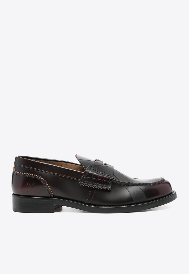 College Signature X Print Leather Loafers Dark Brown CWL138A1_A10X