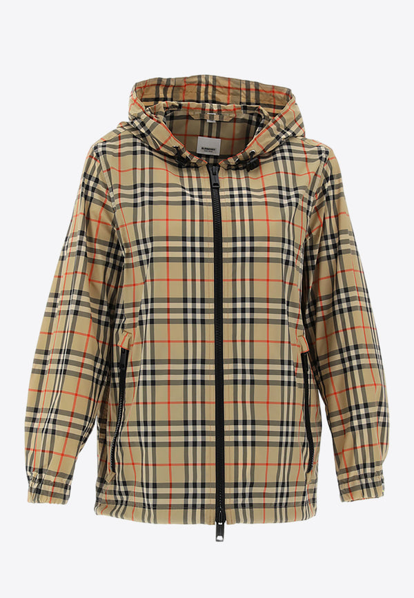 Burberry Check Pattern Zip-Up Hooded Jacket Beige 8059490_120017_A7028