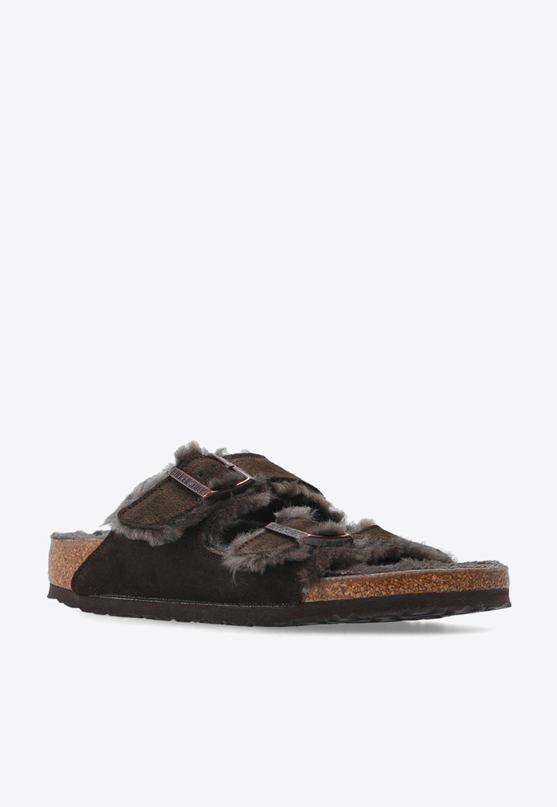 Birkenstock Arizona Two-Strap Shearling Slides Brown 1020528 0-MOCHA