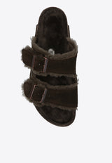 Birkenstock Arizona Two-Strap Shearling Slides Brown 1020528 0-MOCHA