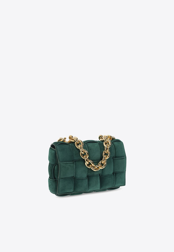 Bottega Veneta Chain Cassette Intrecciato Suede Shoulder Bag Emerald Green 631421 V04N0-3041