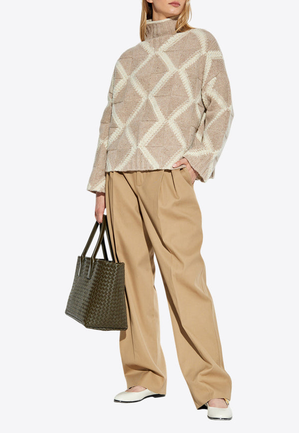 Bottega Veneta High-Waist Tapered Pants Beige 703115 V2T10-9281