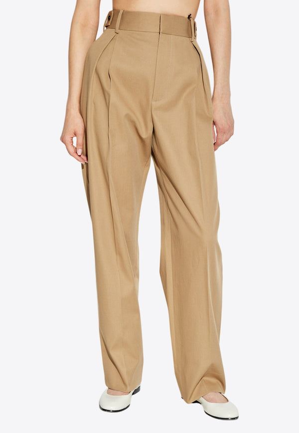 Bottega Veneta High-Waist Tapered Pants Beige 703115 V2T10-9281