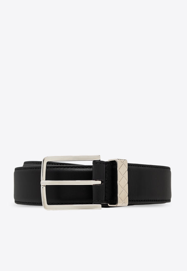 Bottega Veneta Leather Belt with Intrecciato Loop Black 793876 VALKO-8803