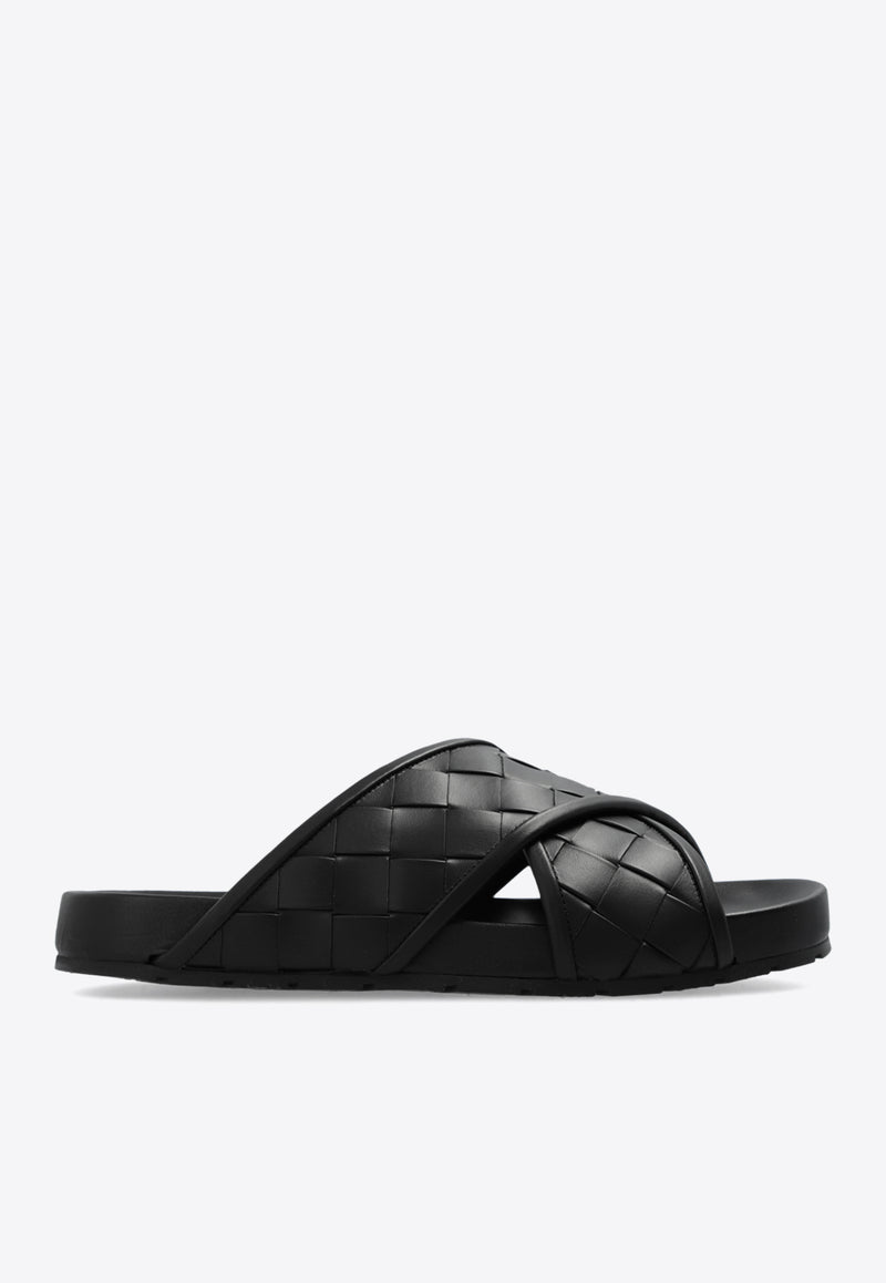 Bottega Veneta Tarik Padded Intrecciato Leather Slides Black 786883 V3HB0-1000