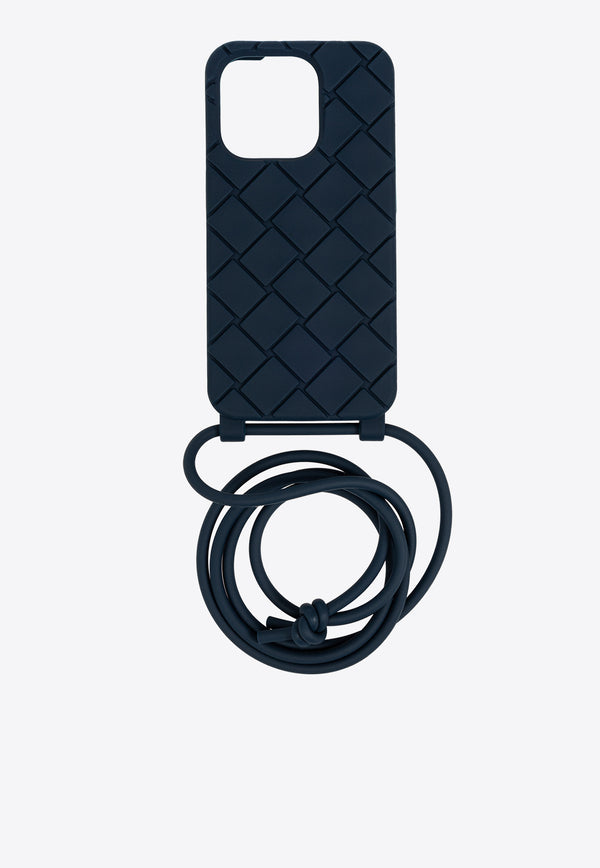 Bottega Veneta iPhone 15 Pro Max Intrecciato Case with Strap Deep Blue 789838 V0EY0-3116