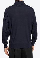 Bottega Veneta Long-Sleeved Wool Polo Sweater Navy 793811 V4BF0-4121