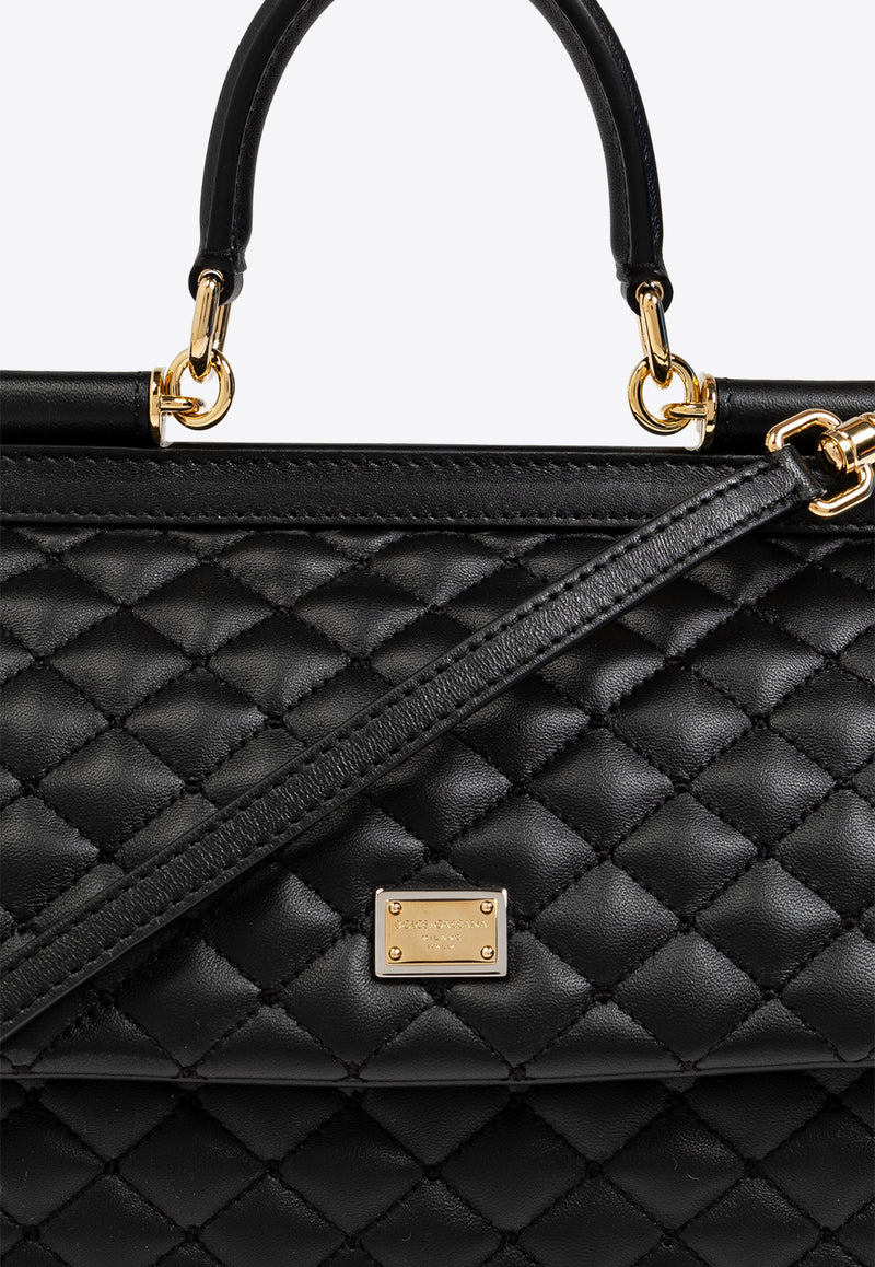 Dolce & Gabbana Medium Sicily Quilted Top Handle Bag Black BB6003 AV967-80999