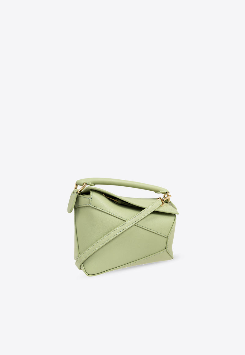 Loewe Mini Puzzle Leather Top Handle Bag Green A510P88X26 0-LIGHT PEAR