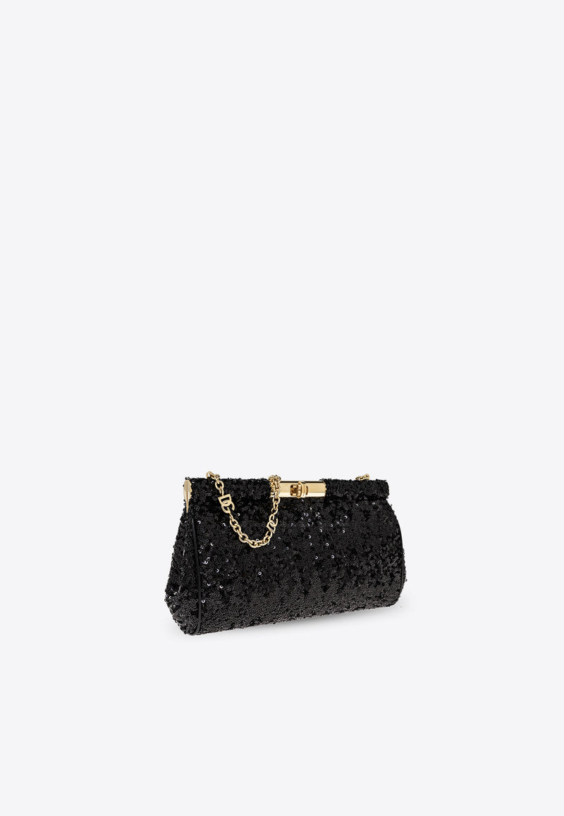 Dolce & Gabbana Medium Marlene Sequined Shoulder Bag Black BB7620 AR440-80999