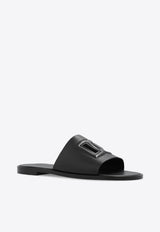 Dolce & Gabbana DG Logo Calf Leather Slides Black A80397 AO602-80999