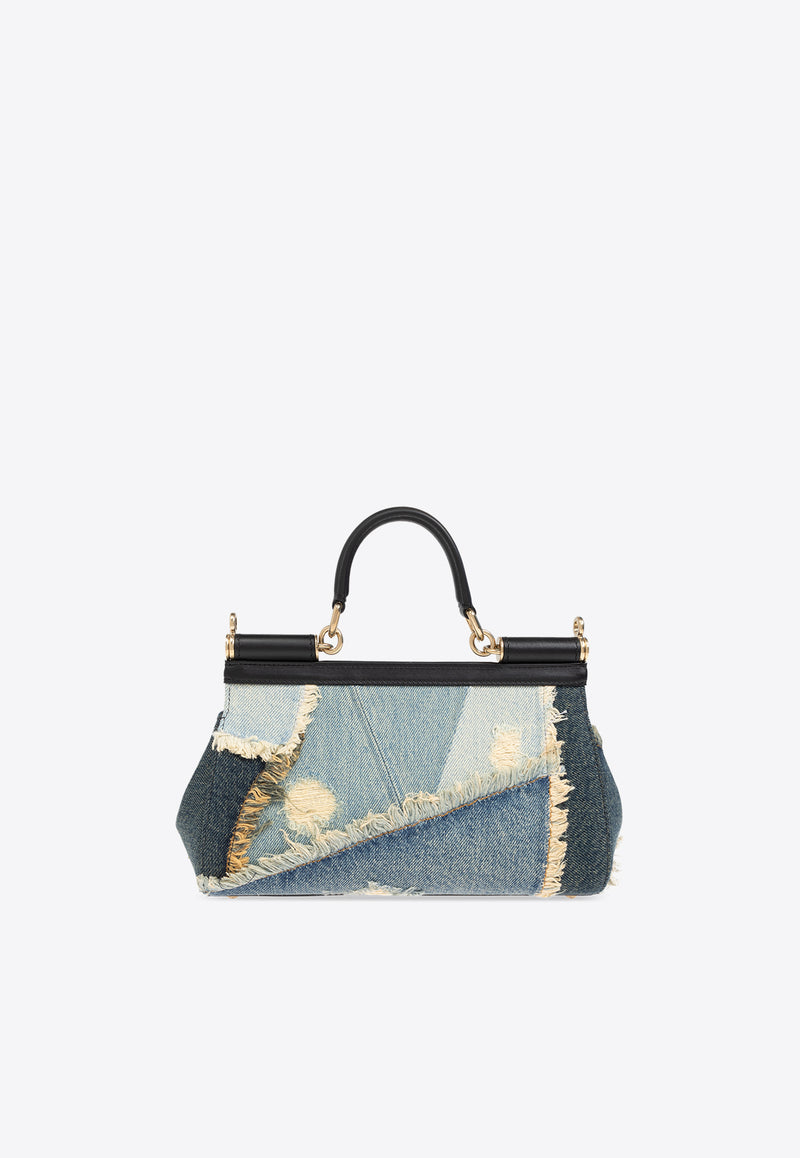 Dolce & Gabbana Medium Elongated Sicily Patchwork Denim Top Handle Bag Blue BB7652 A9U75-80650