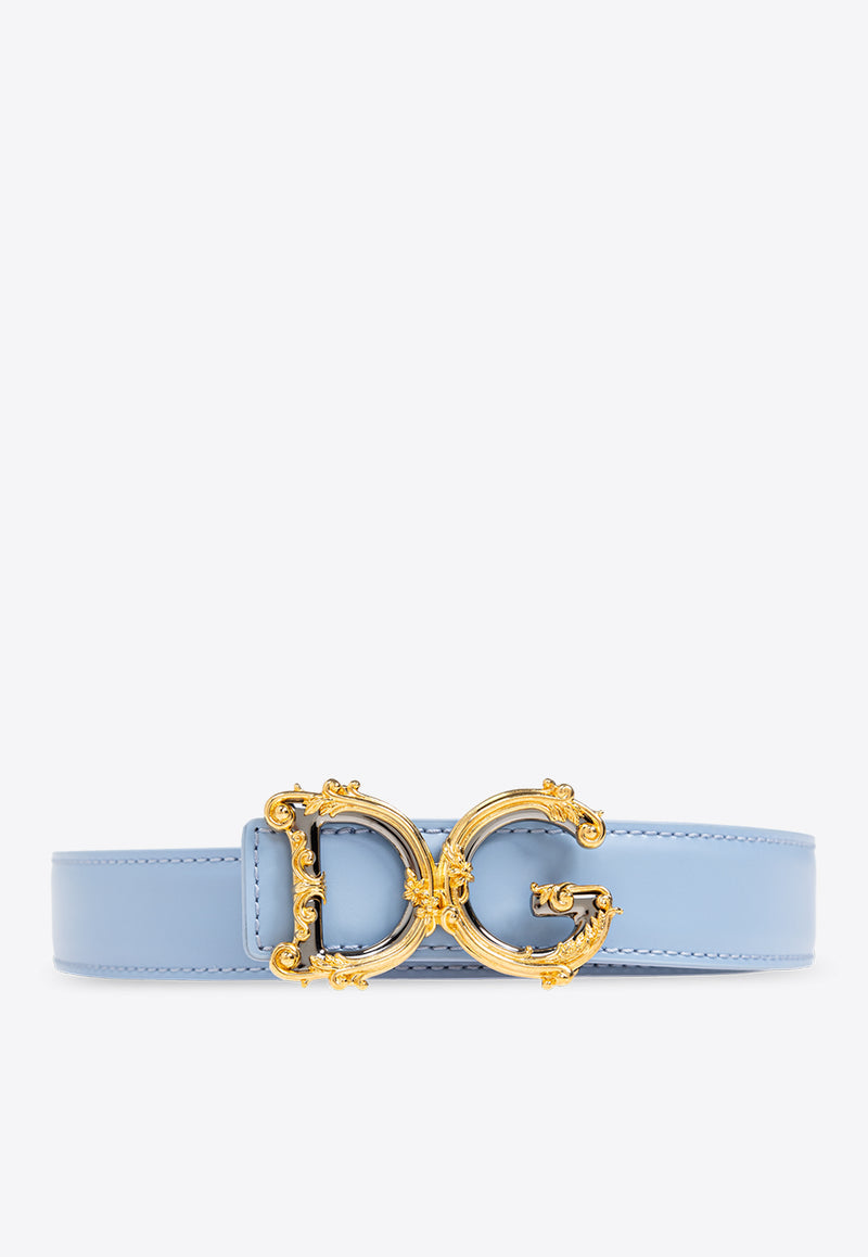 Dolce & Gabbana Baroque DG Logo Leather Belt Light Blue BE1348 AZ831-80789