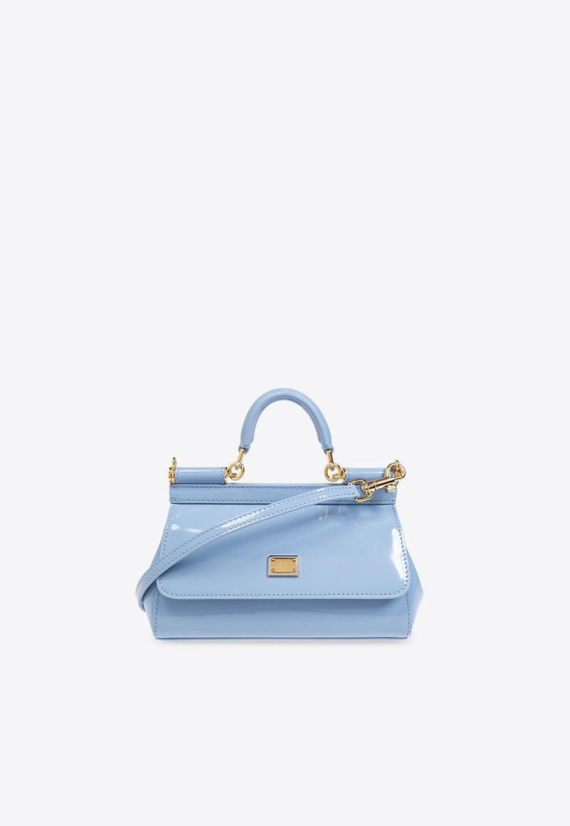 Dolce & Gabbana Small Sicily Polished Leather Shoulder Bag Light Blue BB7116 A1037-80789