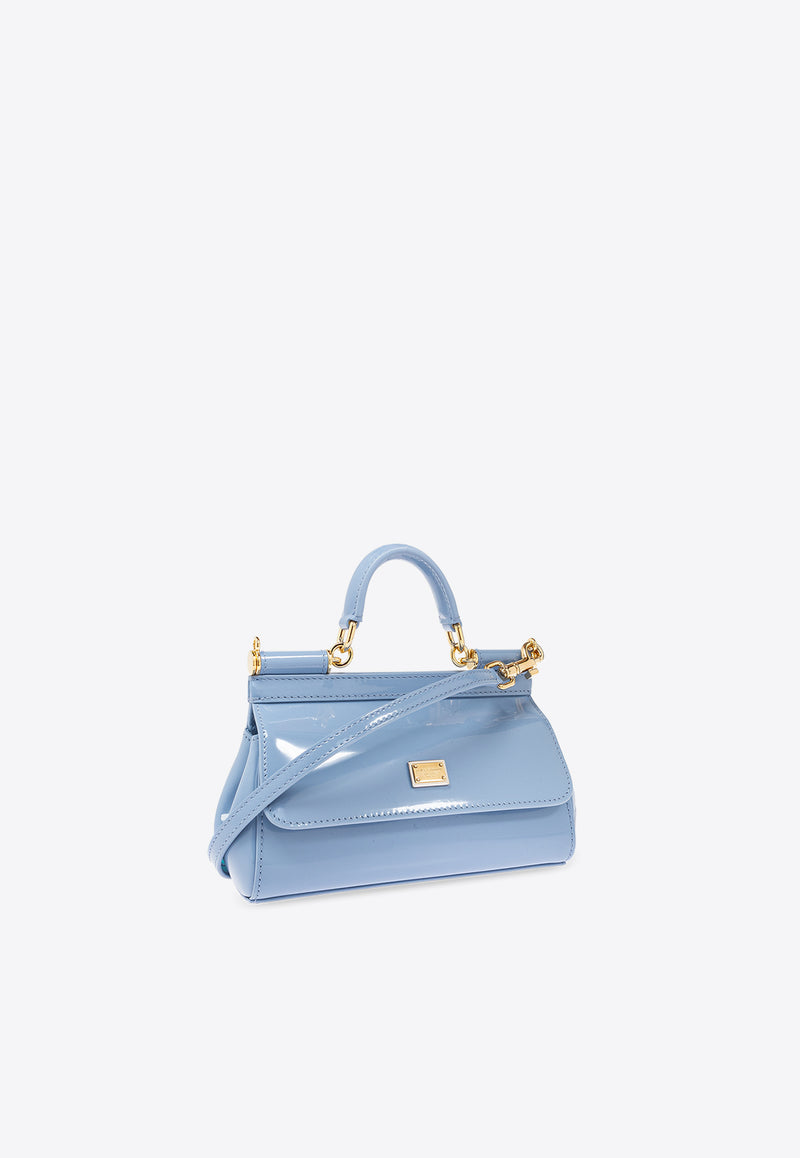 Dolce & Gabbana Small Sicily Polished Leather Shoulder Bag Light Blue BB7116 A1037-80789