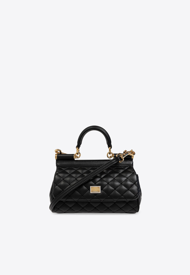 Dolce & Gabbana Small Sicily Quilted Leather Top Handle Bag Black BB7116 AV967-80999