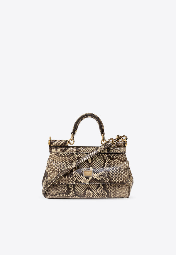 Dolce & Gabbana Small Sicily Python-Skin Top Handle Bag Beige BB7116 A2111-80200