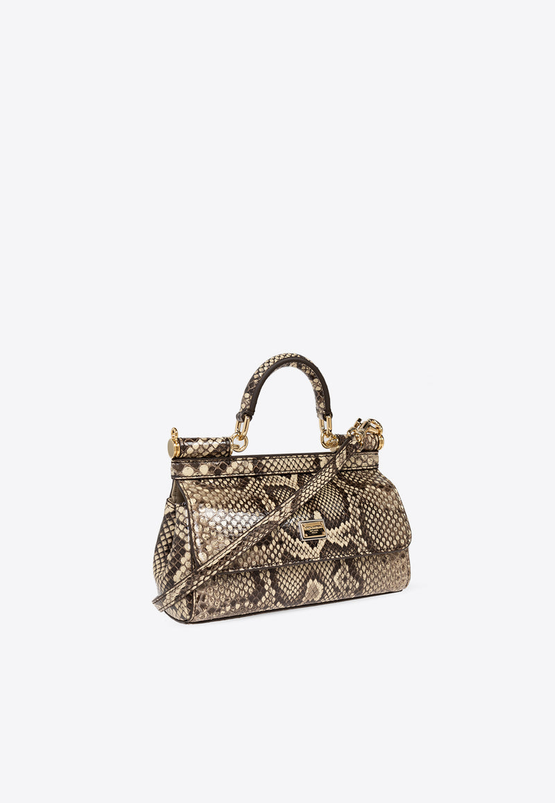 Dolce & Gabbana Small Sicily Python-Skin Top Handle Bag Beige BB7116 A2111-80200