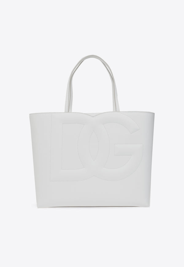 Dolce & Gabbana Medium DG Logo Leather Tote Bag White BB7338 AW576-80002