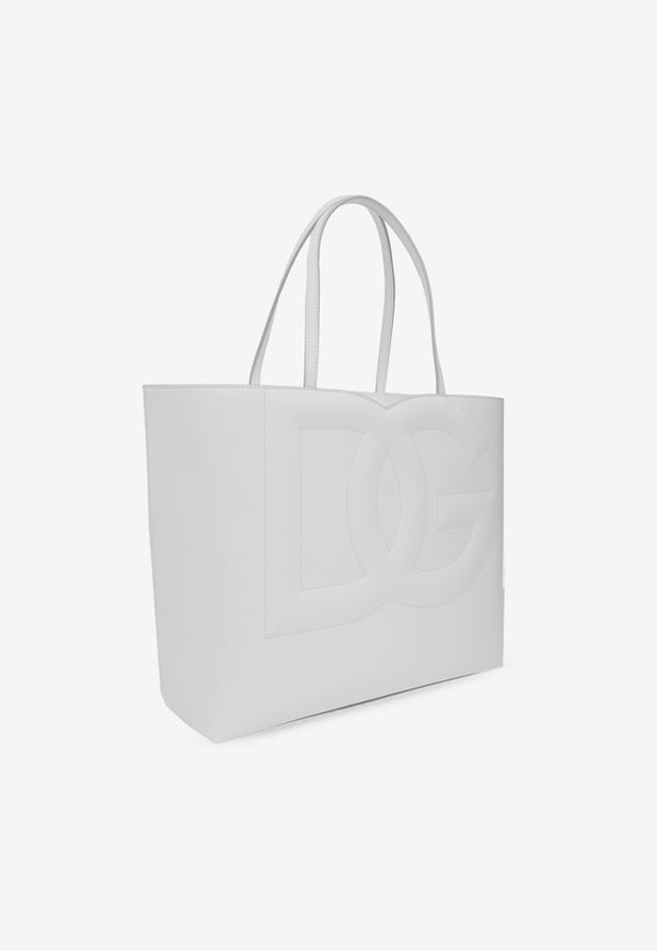 Dolce & Gabbana Medium DG Logo Leather Tote Bag White BB7338 AW576-80002