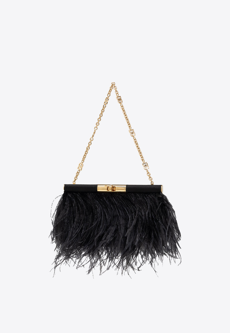 Dolce & Gabbana Medium Marlene Ostrich-Feather Shoulder Bag Black BB7620 A9S91-8B956