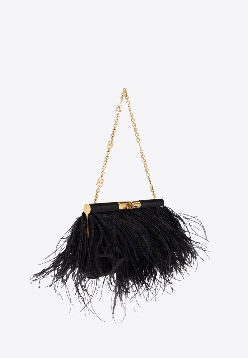 Dolce & Gabbana Medium Marlene Ostrich-Feather Shoulder Bag Black BB7620 A9S91-8B956