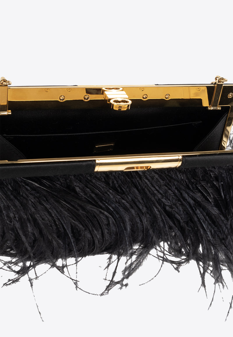 Dolce & Gabbana Medium Marlene Ostrich-Feather Shoulder Bag Black BB7620 A9S91-8B956