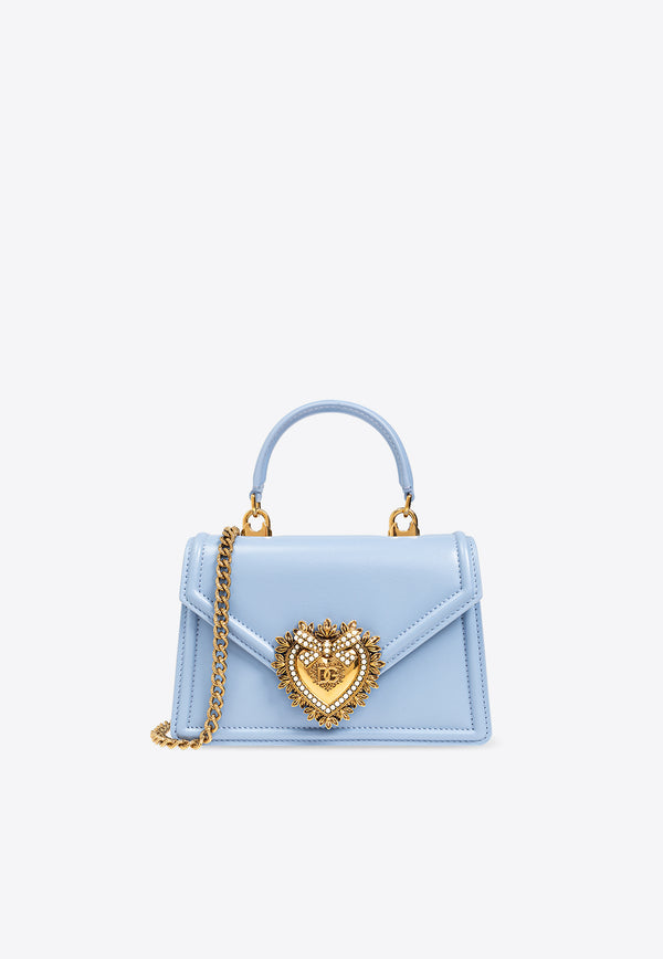 Dolce & Gabbana Small Devotion Leather Top Handle Bag Light Blue BB6711 AV893-80789