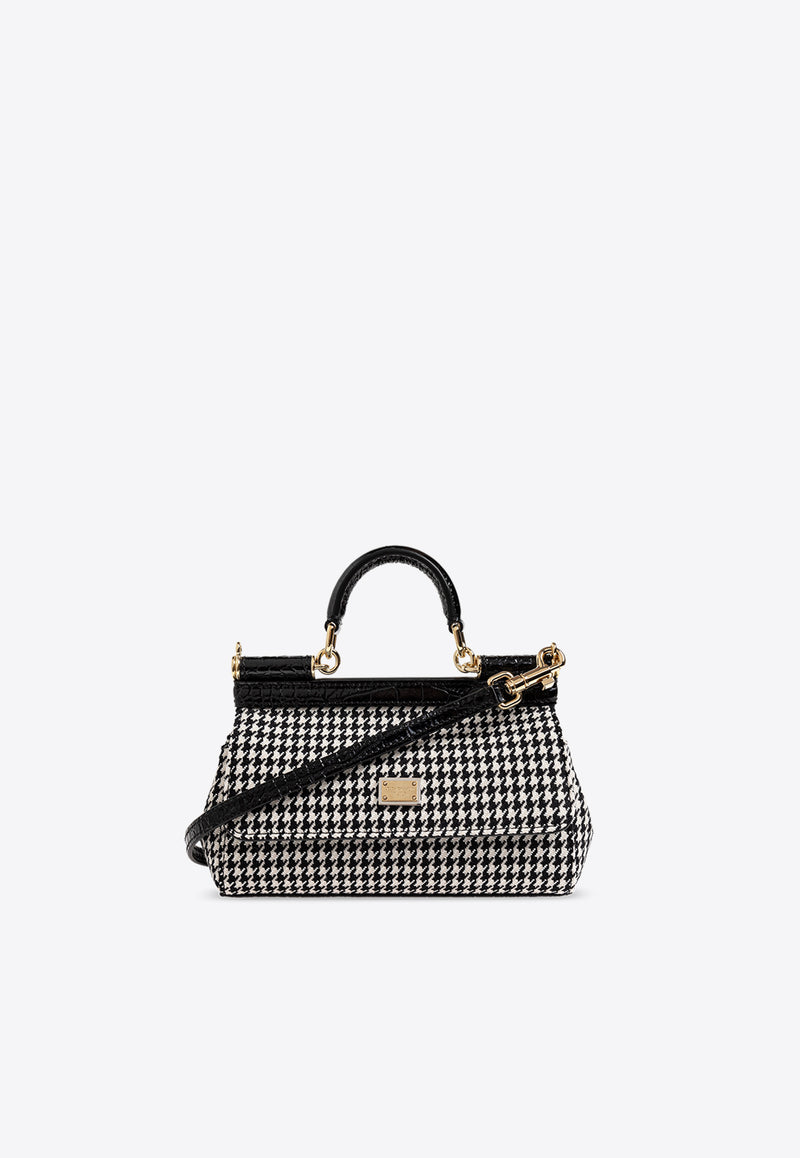 Dolce & Gabbana Small Sicily Houndstooth Top Handle Bag Black BB7116 AV919-HW5FG