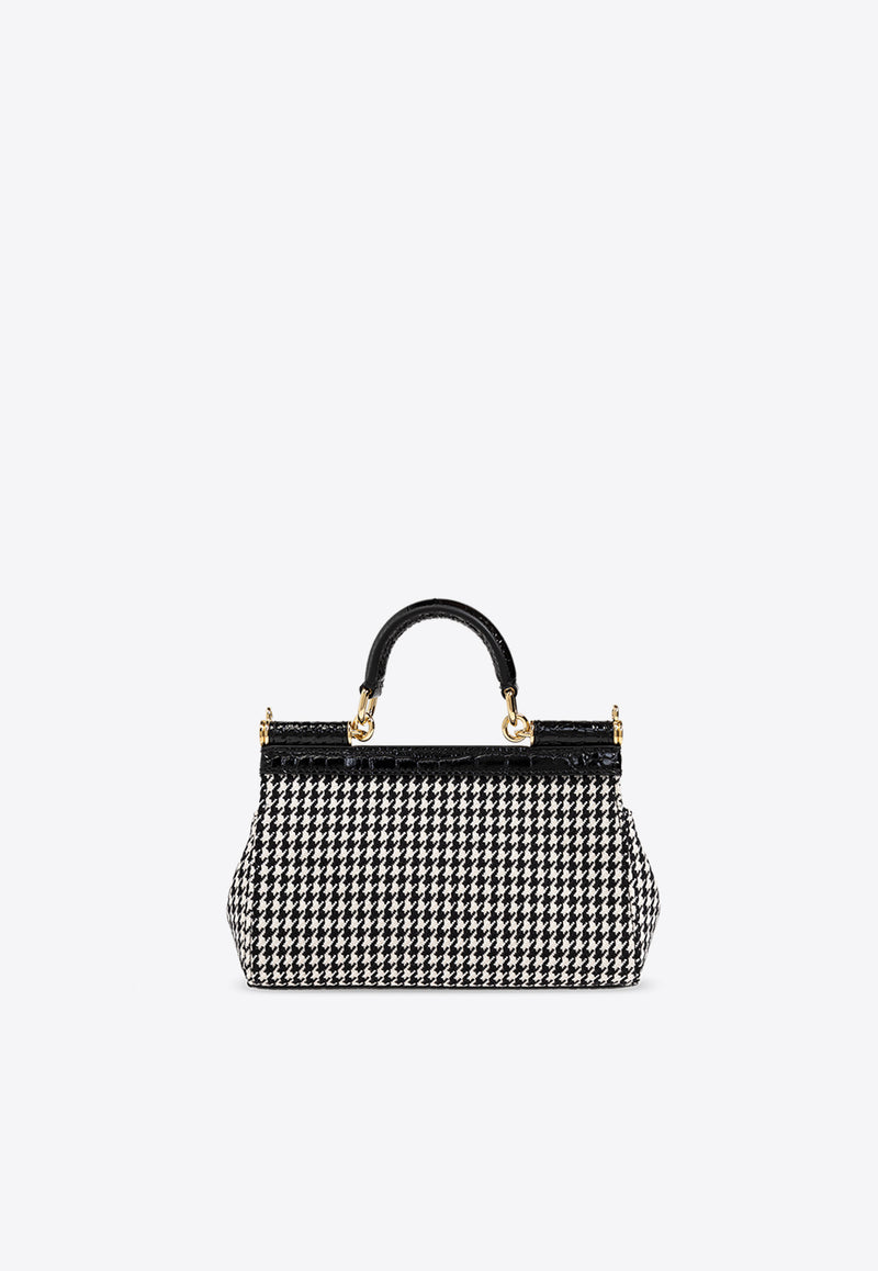 Dolce & Gabbana Small Sicily Houndstooth Top Handle Bag Black BB7116 AV919-HW5FG