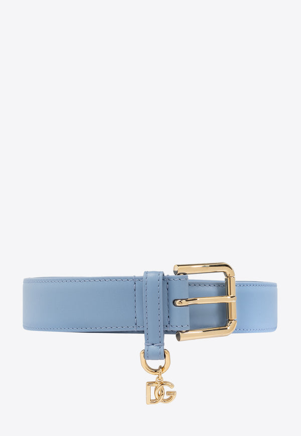 Dolce & Gabbana DG Charm Leather Belt Light Blue BE1635 AW576-80789