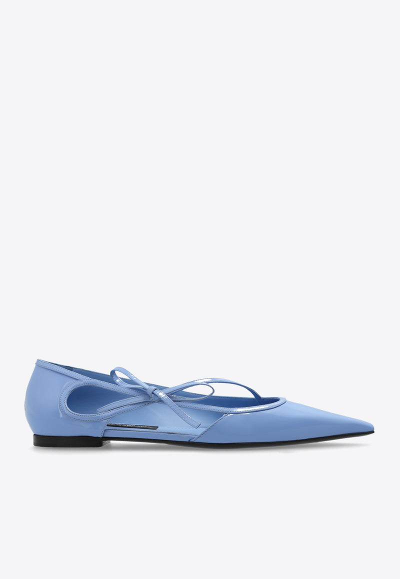 Dolce & Gabbana Mun Polished Leather Ballet Flats Light Blue CB0217 A1037-80789