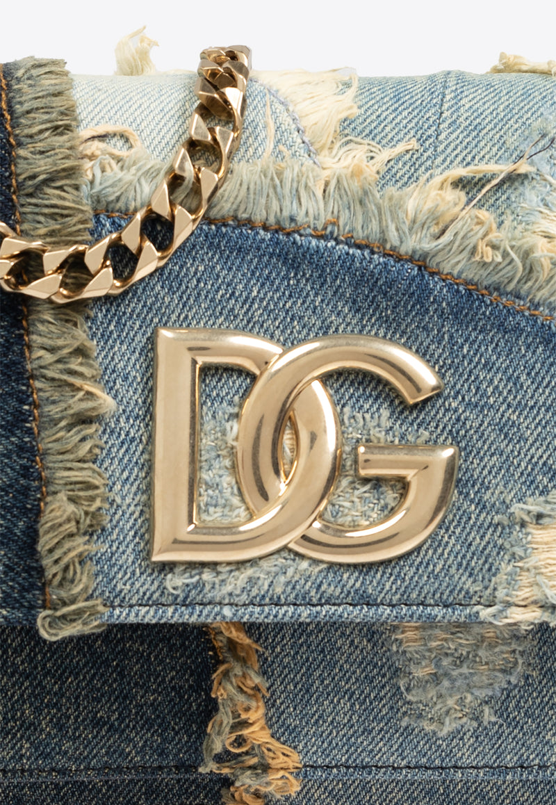 حقيبة كتف 3.5 من الدنيم برقع متباينة