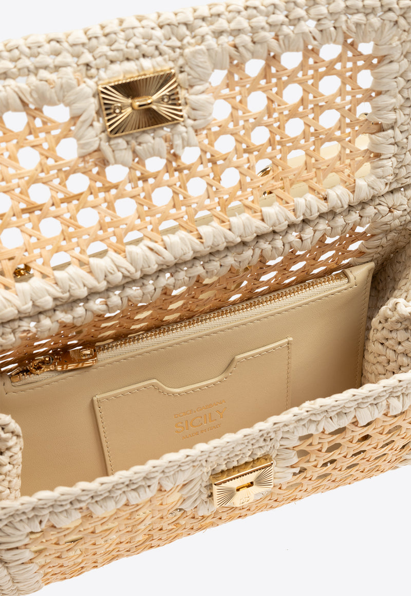 حقيبة يد سيسيلي مُطولة من الرافيا المنسوجة