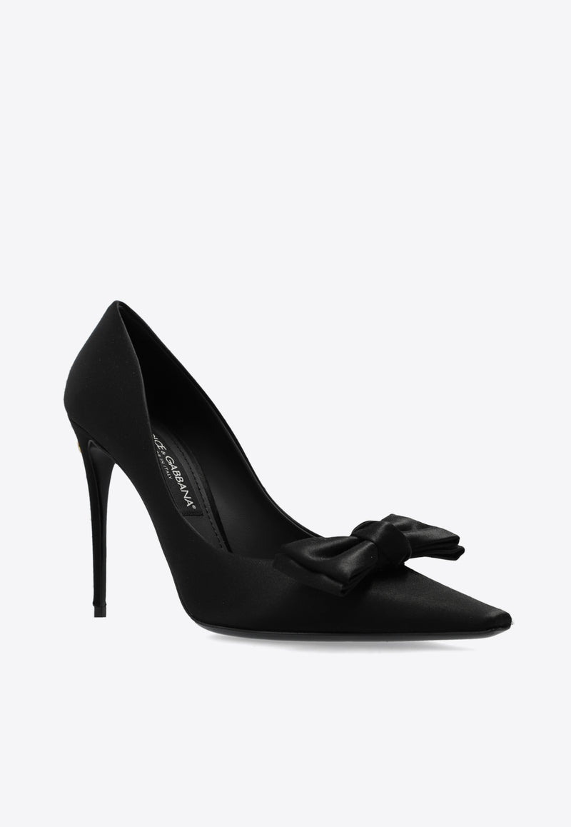 Dolce & Gabbana 105 Bow Appliqué Satin Pumps Black CD1892 A3I64-8B956