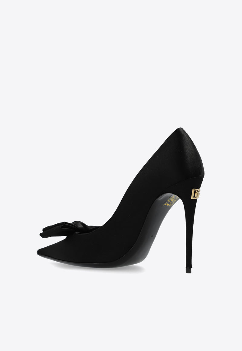 Dolce & Gabbana 105 Bow Appliqué Satin Pumps Black CD1892 A3I64-8B956