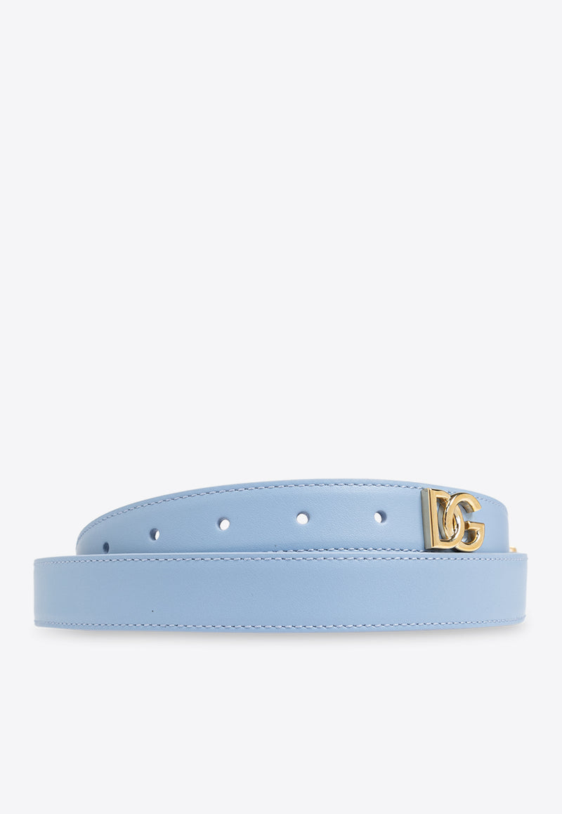 Dolce & Gabbana DG Logo Plaque Leather Belt Light Blue BE1351 AQ420-80789