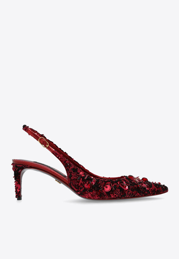 Dolce & Gabbana 60 Sequined Slingback Pumps Bordeaux CG0806 A9U87-89554