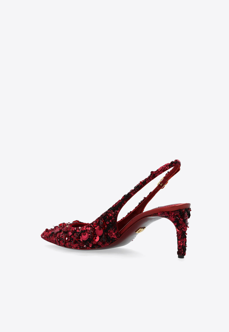 Dolce & Gabbana 60 Sequined Slingback Pumps Bordeaux CG0806 A9U87-89554