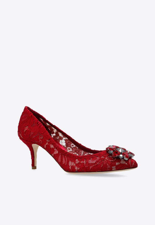 Dolce & Gabbana Bellucci 60 Brooch Embellished Lace Pumps Red CD0066 AL198-80304