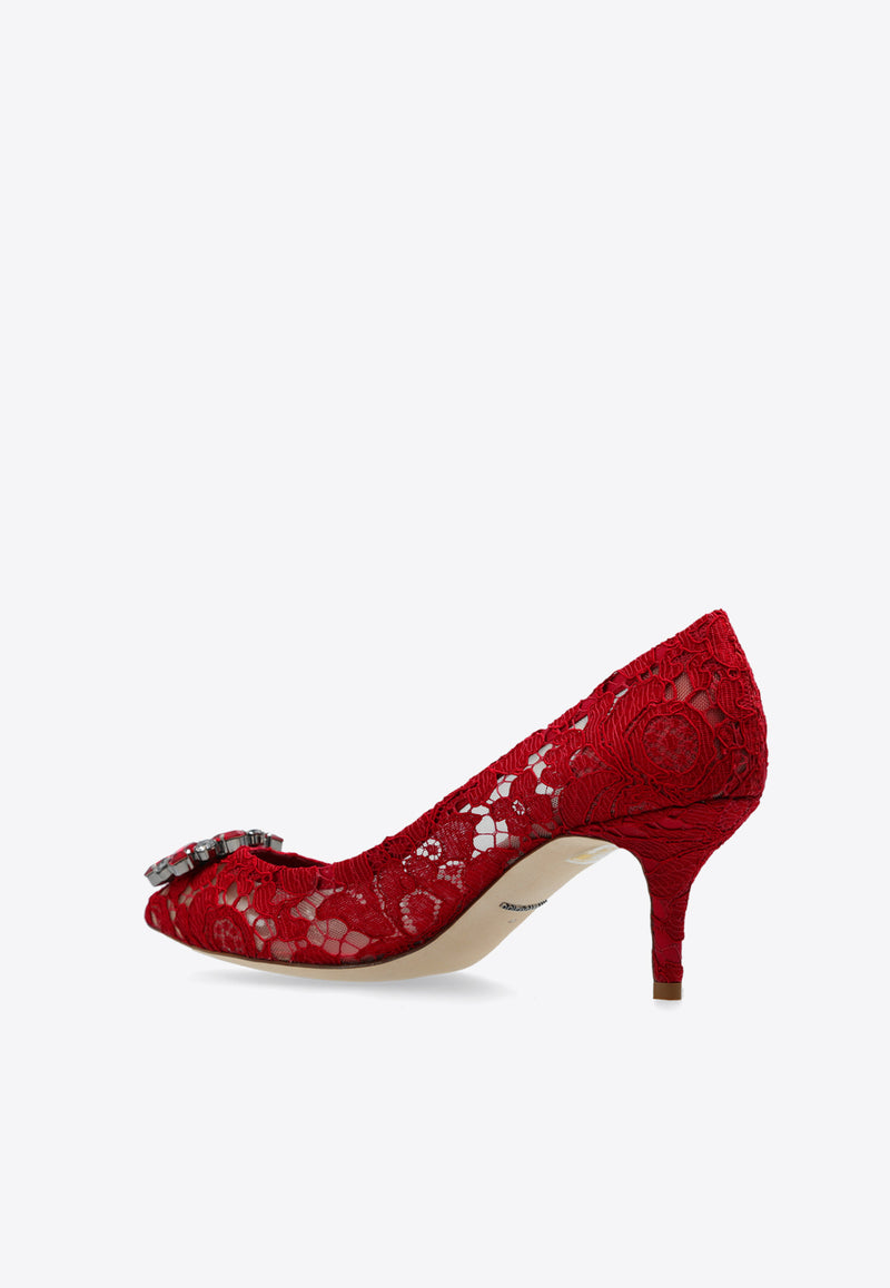 Dolce & Gabbana Bellucci 60 Brooch Embellished Lace Pumps Red CD0066 AL198-80304