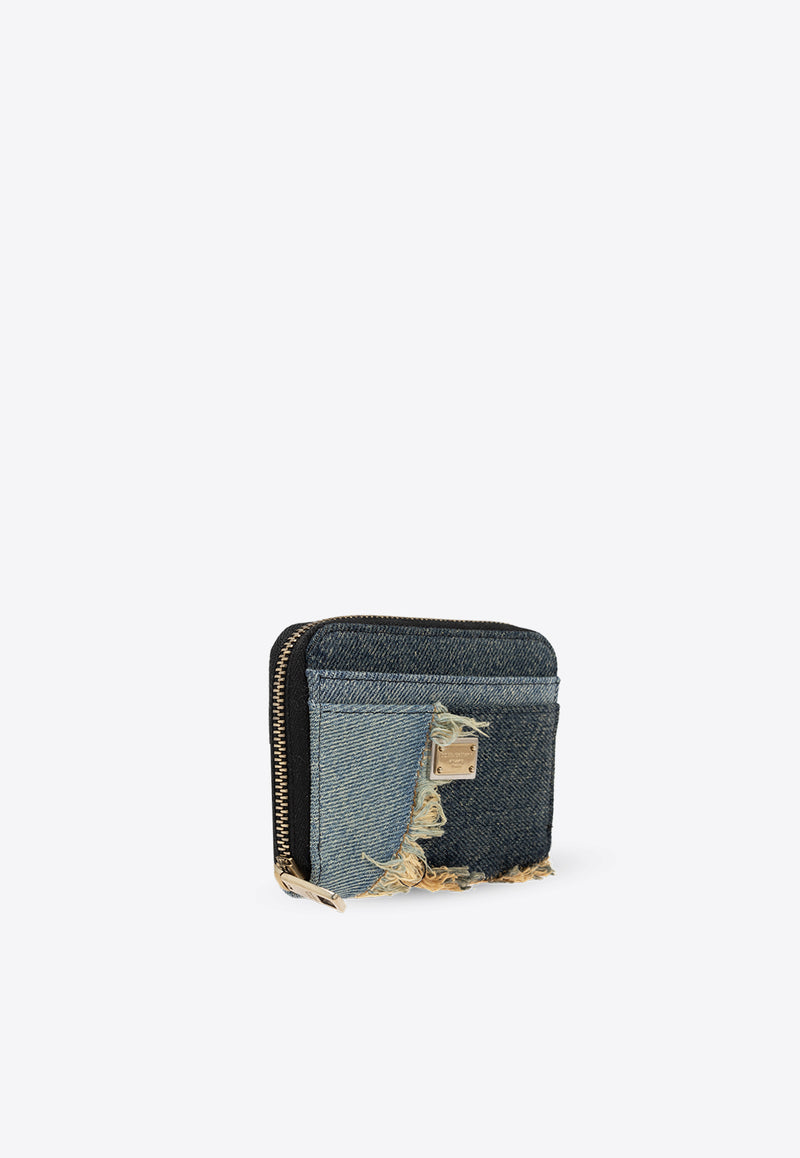 Patchwork Denim Zip Wallet