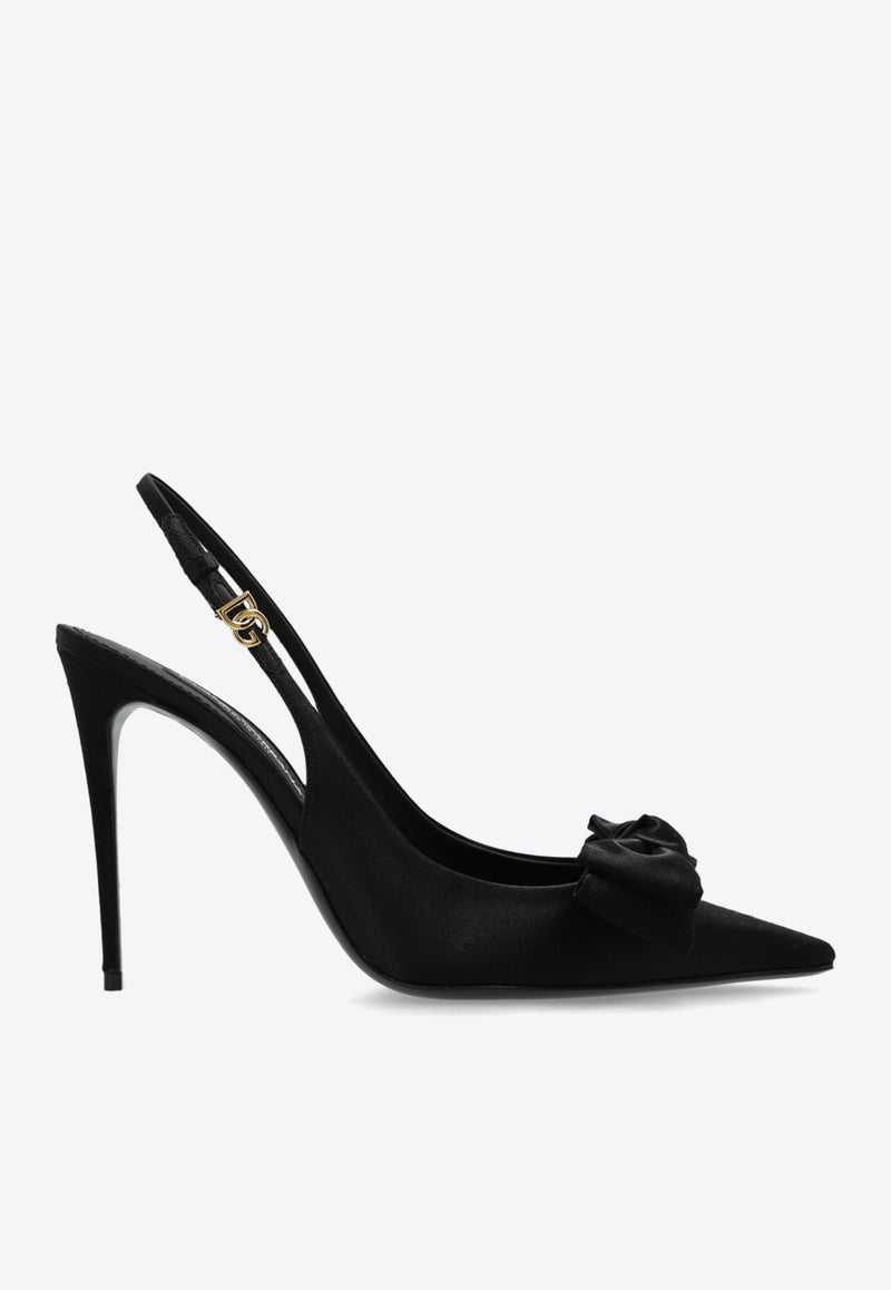 Dolce & Gabbana Mun 105 Satin Slingback Pumps with Bow Black CG0844 A3I64-8B956